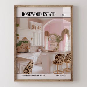Rosewood Estate / Poster di lusso per riviste di interior design degli anni '80, stampa artistica da parete vintage anni '80, arredamento estetico retrò