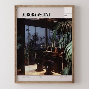 Aurora Ascent / Poster di lusso per rivista di interior design anni '80, stampa artistica da parete vintage anni '80, arredamento estetico retrò