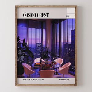 Cosmo Crest / Poster di lusso per rivista di interior design anni '80, stampa artistica da parete vintage anni '80, arredamento estetico retrò
