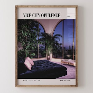 Vice City Opulence / Poster di lusso per rivista di interior design anni '80, stampa artistica da parete vintage anni '80, arredamento estetico retrò