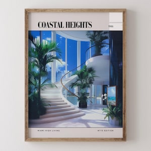 Costal Heights / Poster di lusso per riviste di interior design anni '80, stampa artistica da parete vintage anni '80, arredamento estetico retrò