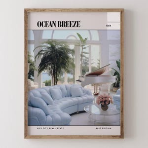 Ocean Breeze / Poster di lusso per rivista di interior design anni '80, stampa artistica da parete vintage anni '80, arredamento estetico retrò