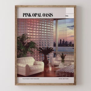 Pink Opal Oasis / Poster di lusso per rivista di interior design anni '80, stampa artistica da parete vintage anni '80, arredamento estetico retrò