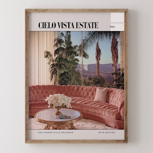 Cielo Vista Estate / Poster di lusso per riviste di interior design anni '80, stampa artistica da parete vintage anni '80, arredamento estetico retrò