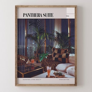 Panthera Suite / Poster di lusso per riviste di interior design degli anni '80, stampa artistica da parete vintage anni '80, arredamento estetico retrò