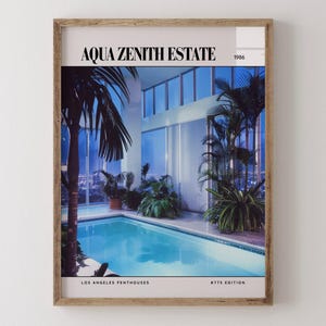 Aqua Zenith Estate / Poster di lusso per riviste di interior design degli anni '80, stampa artistica da parete vintage anni '80, arredamento estetico retrò