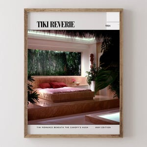 Tiki Reverie / Poster di lusso per riviste di interior design degli anni '80, stampa artistica da parete vintage anni '80, arredamento estetico retrò