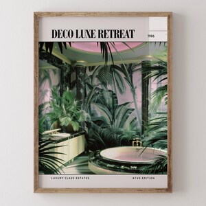 Deco Luxe Retreat / Poster di lusso per riviste di interior design anni '80, stampa artistica da parete vintage anni '80, arredamento estetico retrò