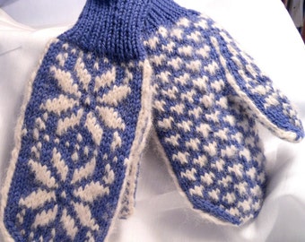 Nordic Periwinkle Blue Hand Knit Wool Mittens