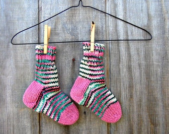 Custom Childrens socks,kids socks,knitted handmade socks,pink,stripes,made in Maine