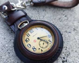 New! WW1 Times New Leather Case for Pocket Watch 55mm WWII, Orange