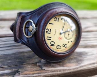 Leather handmade case for pocket watches