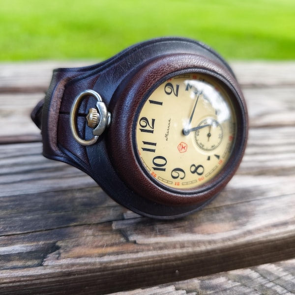 Leather handmade case for pocket watches