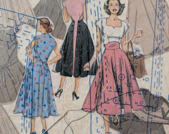 Recuerdos enhebrados – Patrón de costura vintage, técnica mixta sobre lienzo - 10 x 10