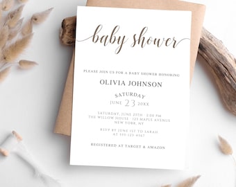 Minimalist Baby Shower Invitation: Neutral, Editable Canva Template (Digital Download)