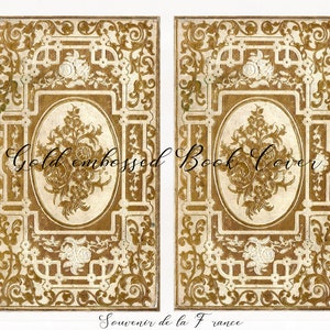 Antique French faux Book Cover - white with gold embossing