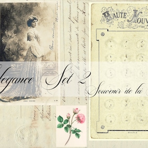 Conjunto Elegance dos - Páginas de diario collage/efímera francés - 11 páginas horizontales
