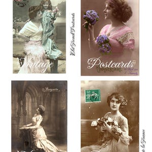 Conjunto de 2 cartões postais franceses vintage - tamanho carta dos EUA - imprima 4 por página