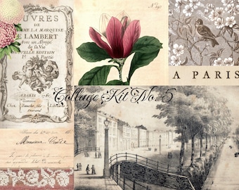 Pink and Beige French Collage Kit No. 5 - seven pages - US Letter Size - landscape format