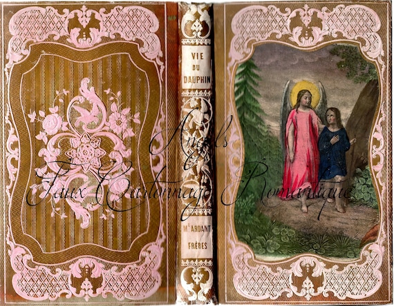 Angels - Cartonnage Romantique Faux French Antique Book Cover from 1853 - landscape format