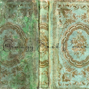 Antique French Faux Grungy Book Cover for Junk Journal Cover - teal and green color - landscape format