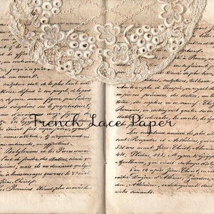 Conjunto de 9 documentos franceses: páginas de libros antiguos con encaje francés, tamaño carta (EE. UU.), formato horizontal.