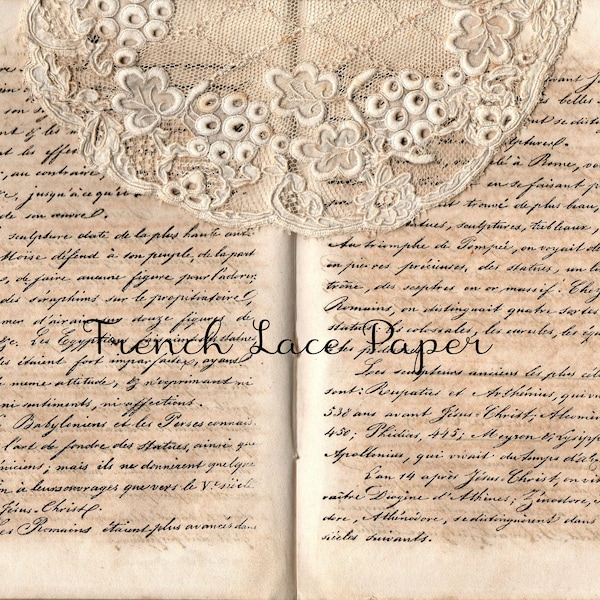 NEW!! French Documents Set 9 - Antique Book Pages with French Lace- US Letter Size