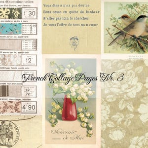 Kit de collage francés verde n.º 3: cinco páginas para crear diarios y material efímero; tamaño carta de EE. UU.; formato horizontal
