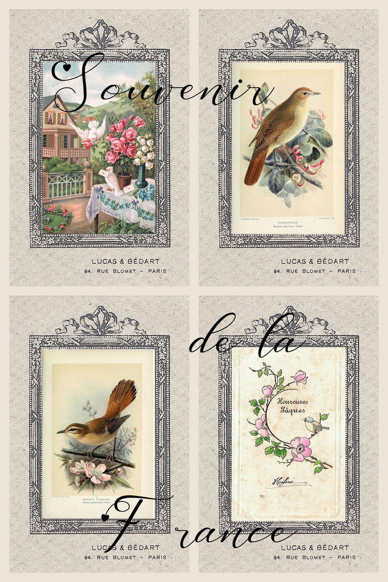 Vintage Framed French Images and Fabric Ephemera Etsy