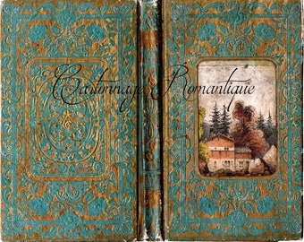 Cartonnage Romantique - Grungy  Faux French Antique Book Cover - landscape format