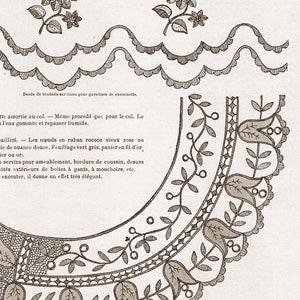 May include: A vintage illustration of a lace collar design with the text "Souvenir de la France" in French. The design features a floral motif with leaves and berries.