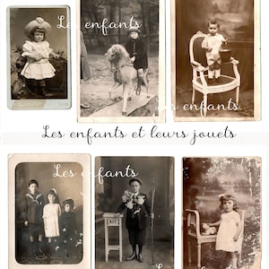Sechs antike Fotos - Les enfants et leur jouets - eine Seite im US Letter Format - sehen authentisch aus auf mattem Fotopapier!