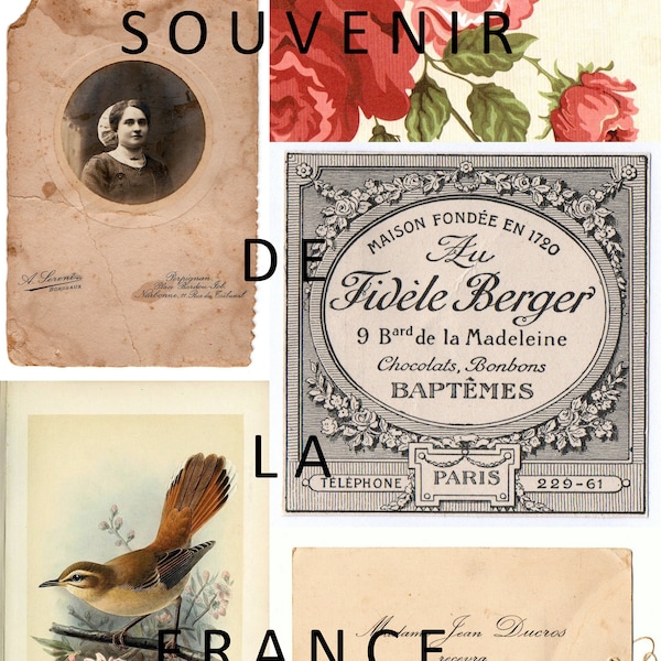 French Ephemera Digital Sheets - a good number from authentic documents and postcards