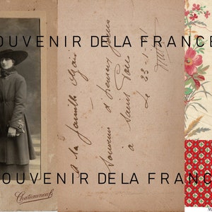 Romance em Paris - Imprimíveis de itens efêmeros franceses, todos feitos com documentos autênticos, cartões postais e tecidos