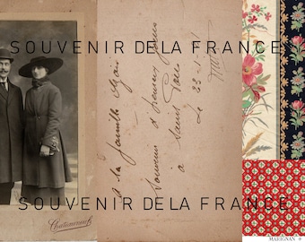 Romance in Paris -French Ephemera Printables all from authentic documents, postcards and fabric