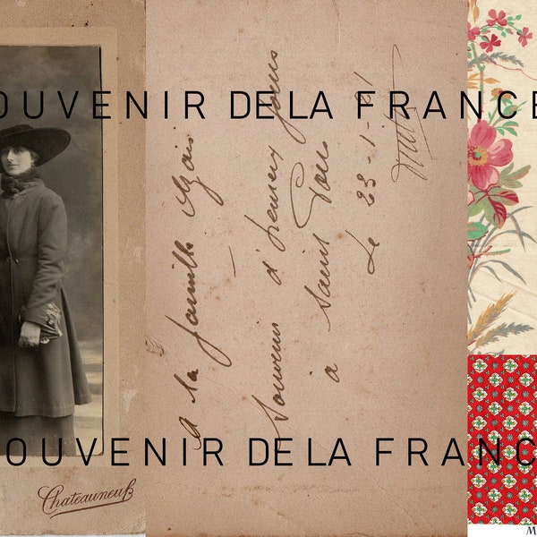 Romance in Paris -French Ephemera Printables all from authentic documents, postcards and fabric