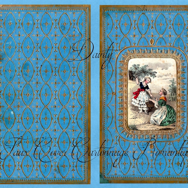 Antique French Faux Book Cover in blue from 1800's