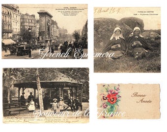 Mixed French Ephemera and Postcards - US Letter Size - Four pages (15 images)