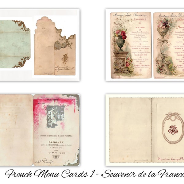 NEW! French Menu Cards/Fronts - US Letter Size - 12 Pages from own collection from 1888-onwards - could be printed on vellum