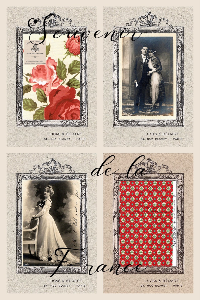 Vintage Framed French Images and Fabric Ephemera Etsy