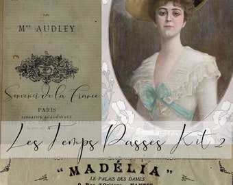 Les Temps Passés Kit 2 - 10 page digital download for a tall vintage Document Journal - portrait format