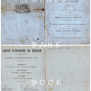 Rustic French Blue Bank Book Printable from 1872 - please read description on how to print them - landscape