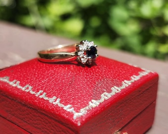 Prinzessin Dianna 14K Sapphire und Hal Diamondo stapelbarer Ring