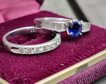900 Platin 0.80ct Saphir & Diamant Hochzeits Set