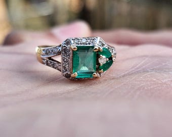 10K Smaragd und Diamant Ring | Vintage Zustand Schmuck