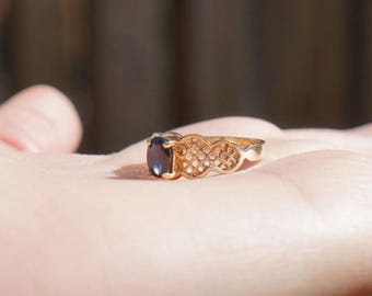 10K Gold tief royalblauer Saphir Ring | Vintage Zustand Schmuck