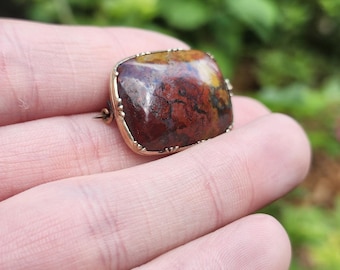Viktorianische Gold Brosche 9 Karat mit Marokkanischen Naht Achat Cabochon