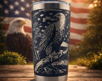 Laser Engraved Patriotic Bald Eagle Tumbler – 20oz Veteran Gift