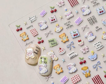 Cartoon 3D-nagelstickers, kawaii beer cupcake-ontwerpen