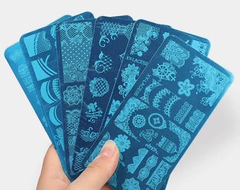 6 placas de estampado de uñas con diseño de encaje de acero inoxidable